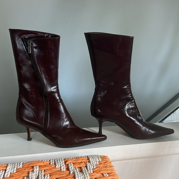 Jimmy Choo Sz 35 Brown Leather Kitten Heel Mid Leg Side Zip Boots - Picture 5 of 13